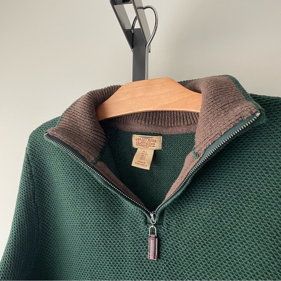 Telluride 100% Cotton Quarter Zip Turtleneck Knit Mens Sweater Forest Green - Picture 7 of 9